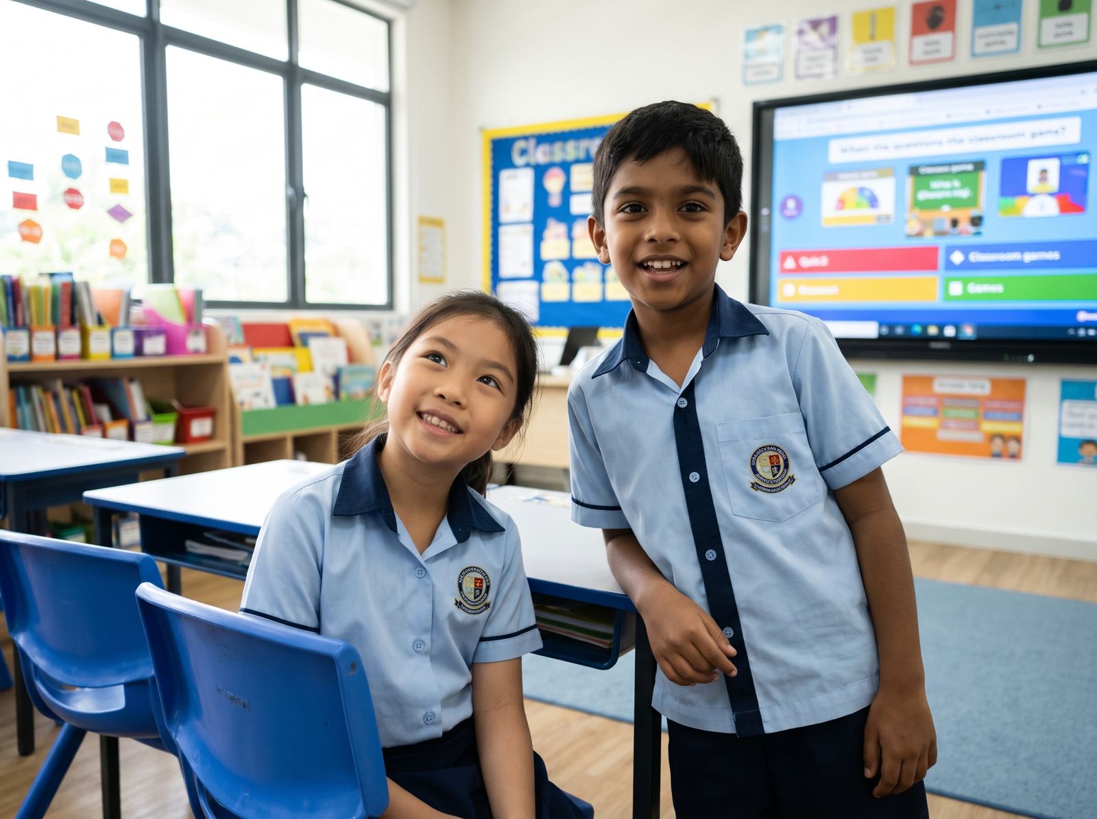 Students in a classroom with an Interactive Smart Panel