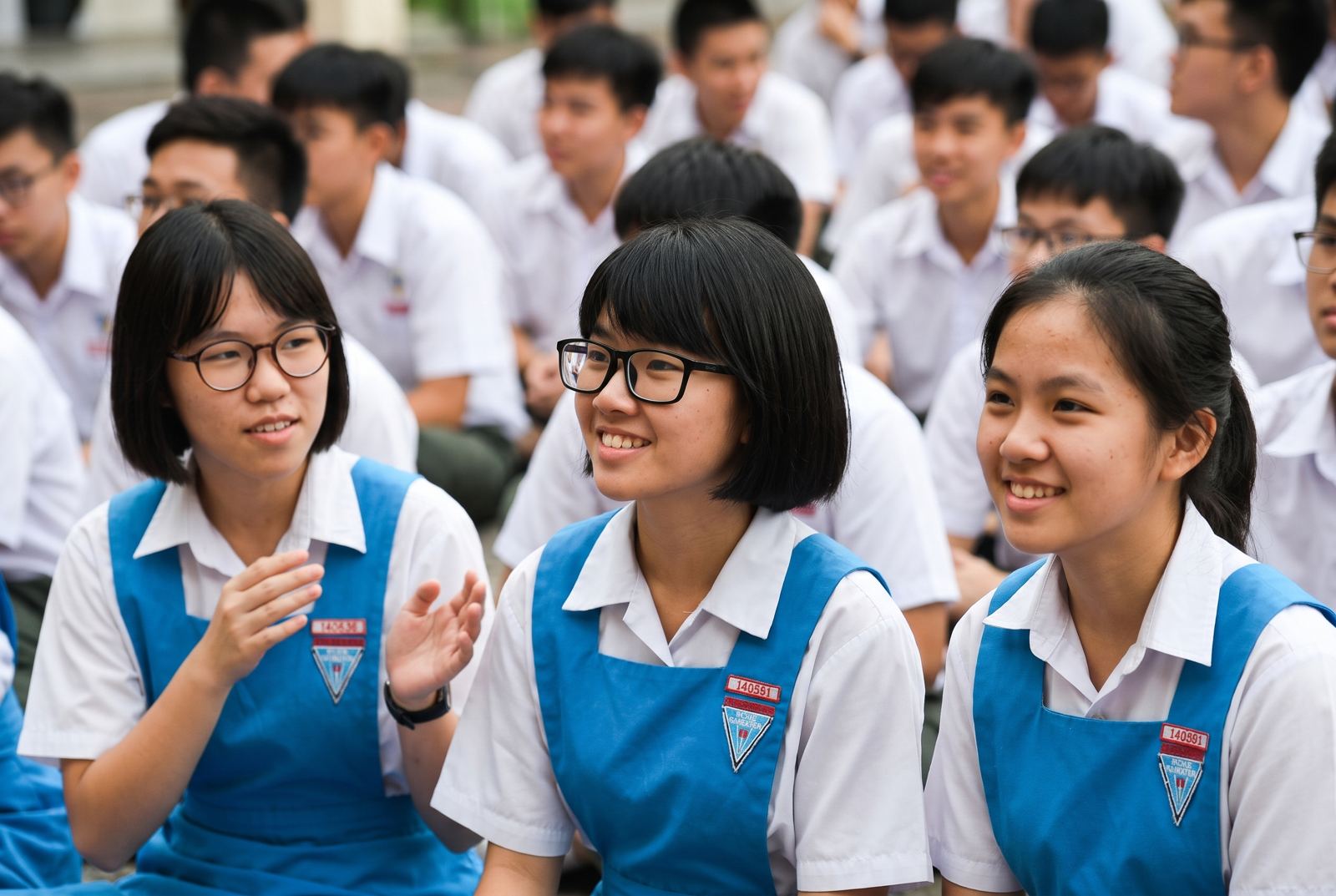 Students at a Chinese independent school assembly